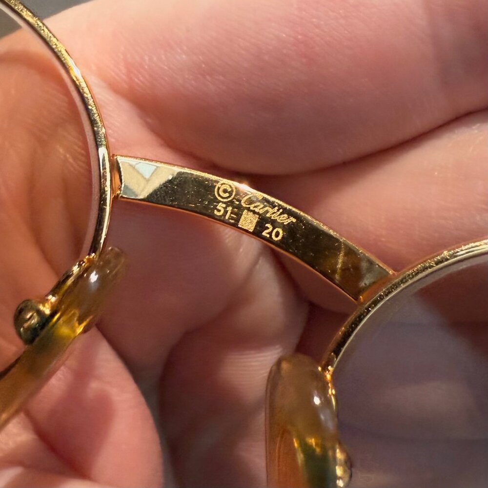 Must de Cartier Vintage Giverny Gold Plated Round Bubinga Wood Sunglasses - Picture 13 of 16